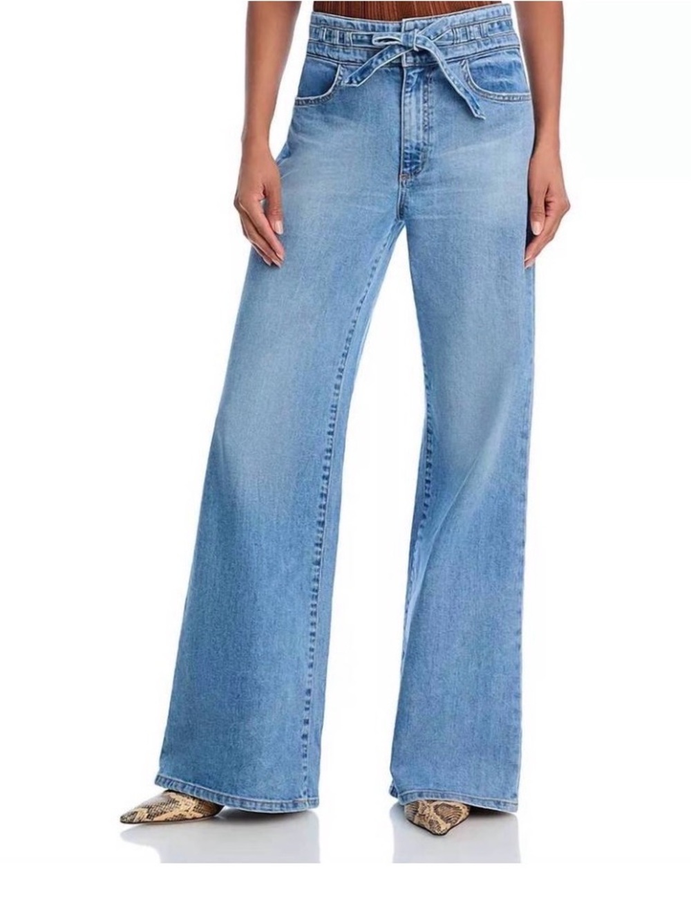 ASKK NY Rio Blondie Tie-Waist Wide Leg Jeans 27